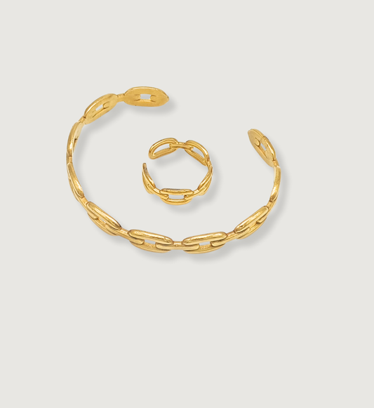 Gold Link Bracelet and Ring Set