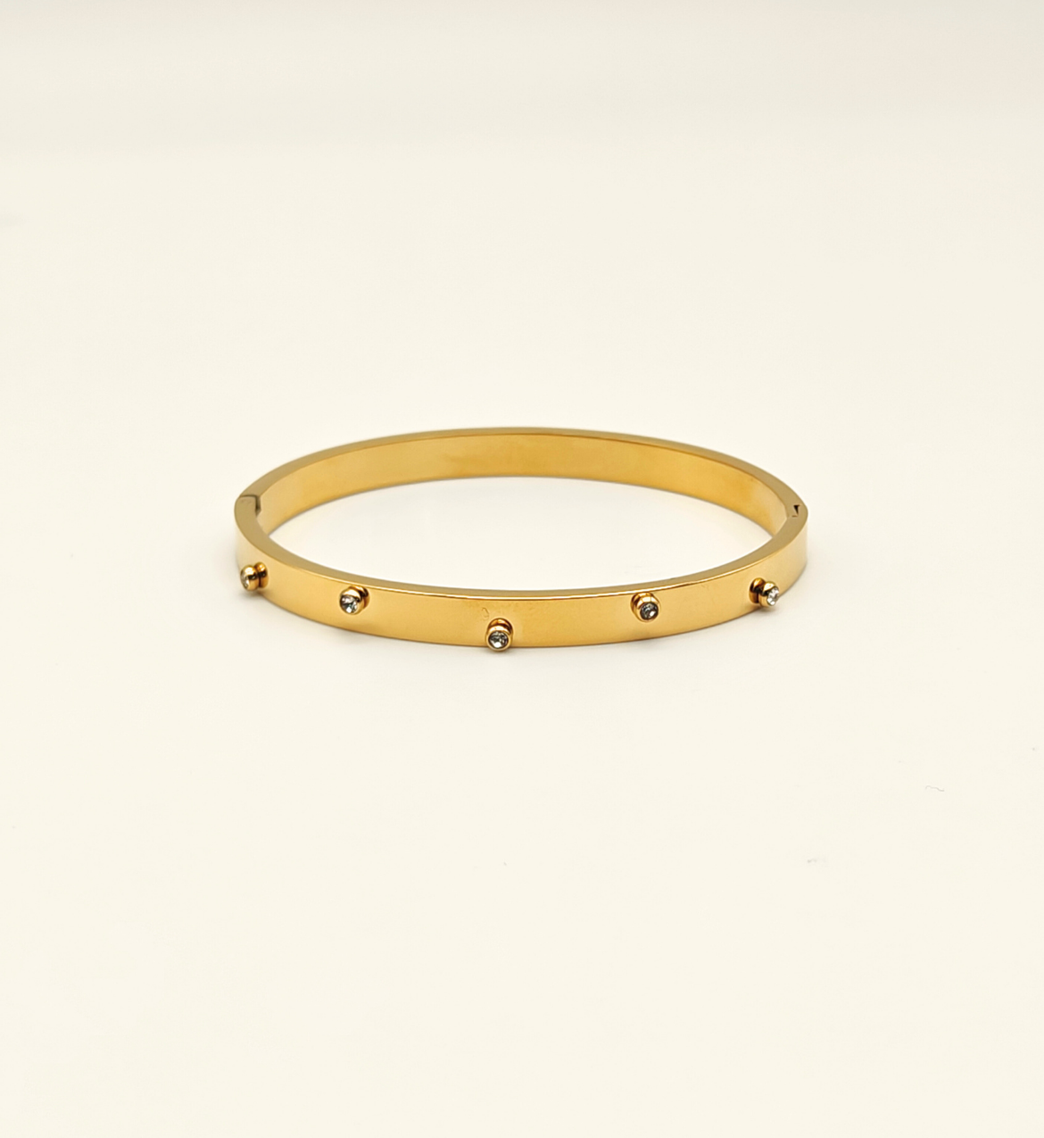 Gold Smooth Bangle with Stud Accents