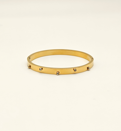 Gold Smooth Bangle with Stud Accents