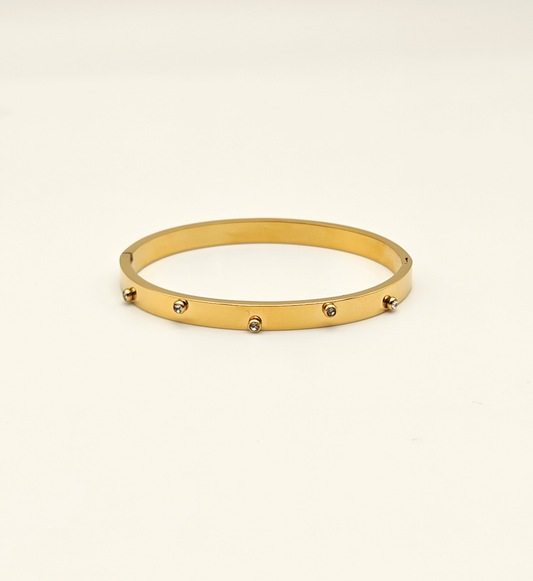 Gold Smooth Bangle with Stud Accents