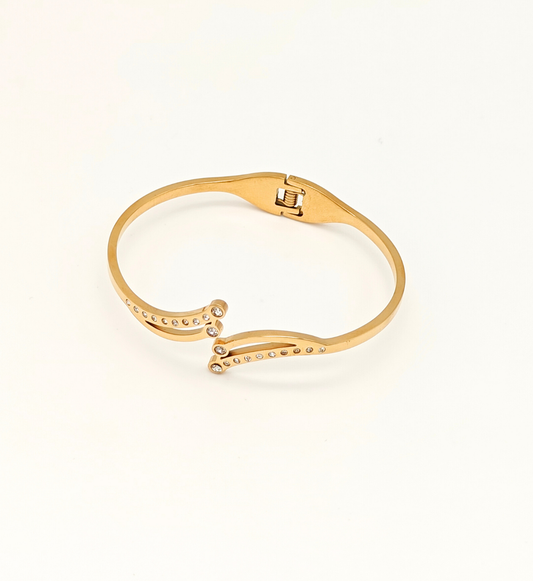 Gold Curved Bangle with Decorative Elements