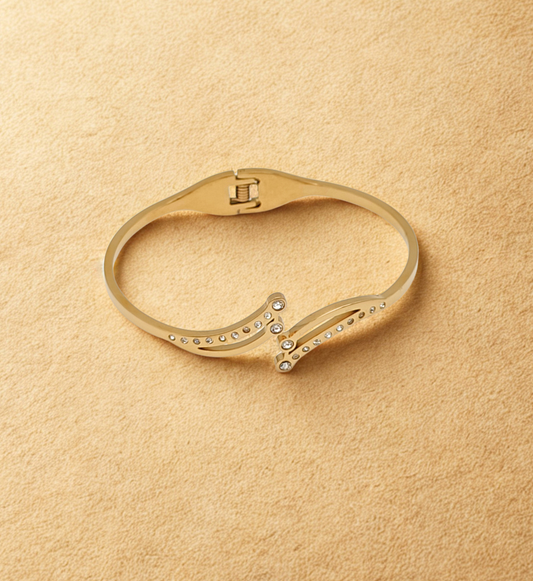 Gold Curved Bangle with Decorative Elements