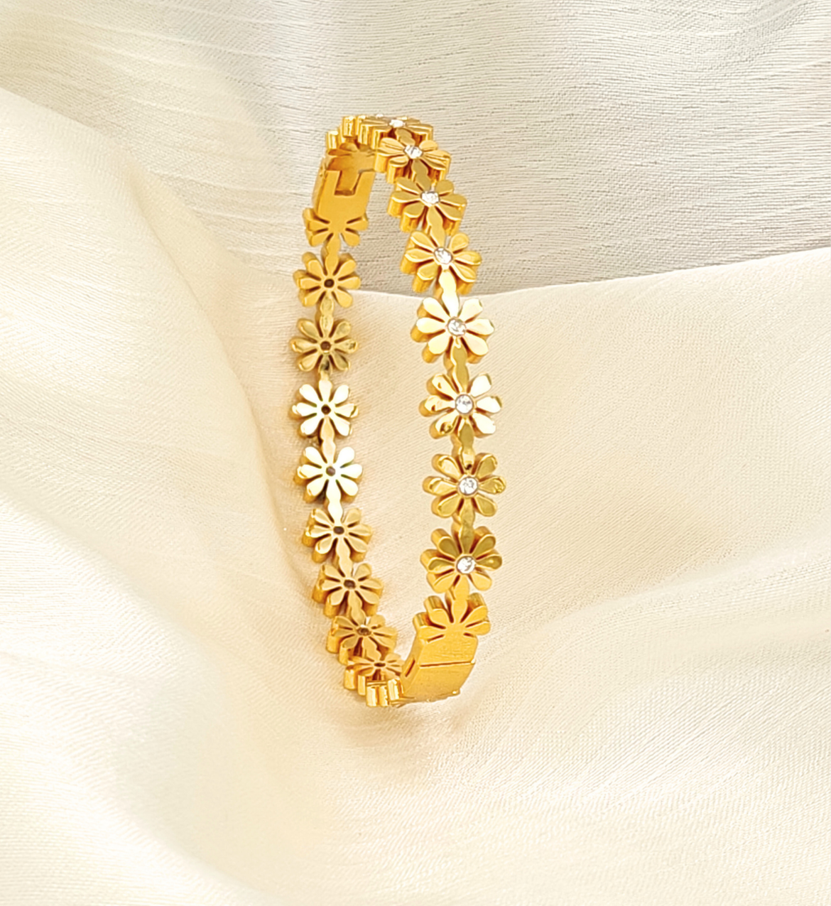 Gold Floral Stone Bangle