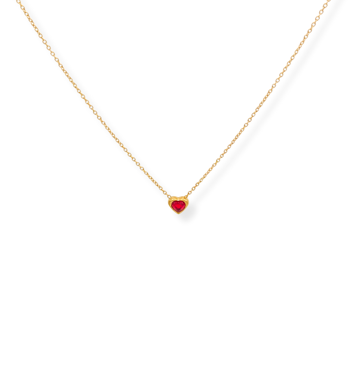 Gold Heart Pendant with Red Gemstone