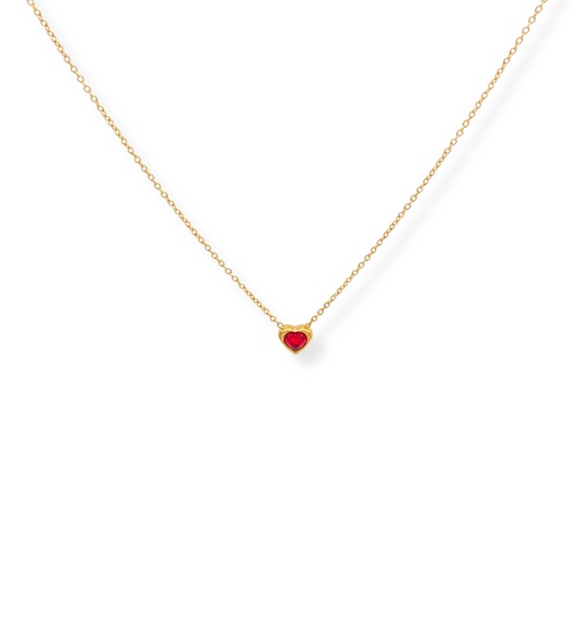 Gold Heart Pendant with Red Gemstone