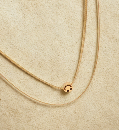 Gold Double Chain Necklace with Central Bead