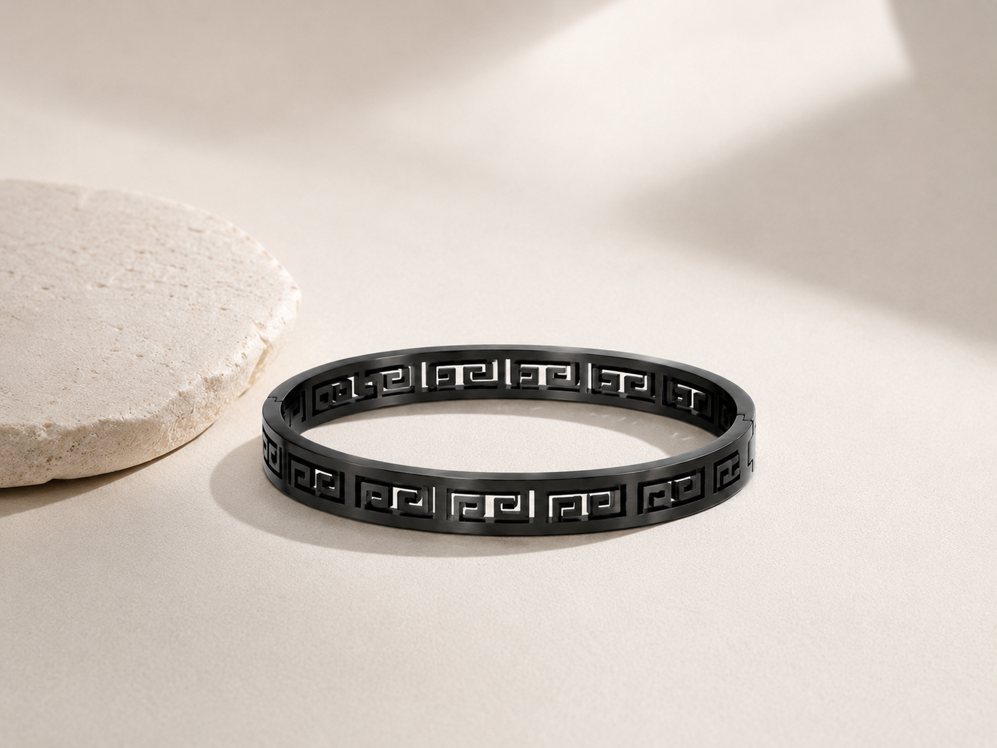 Greek Pattern Black Bangle