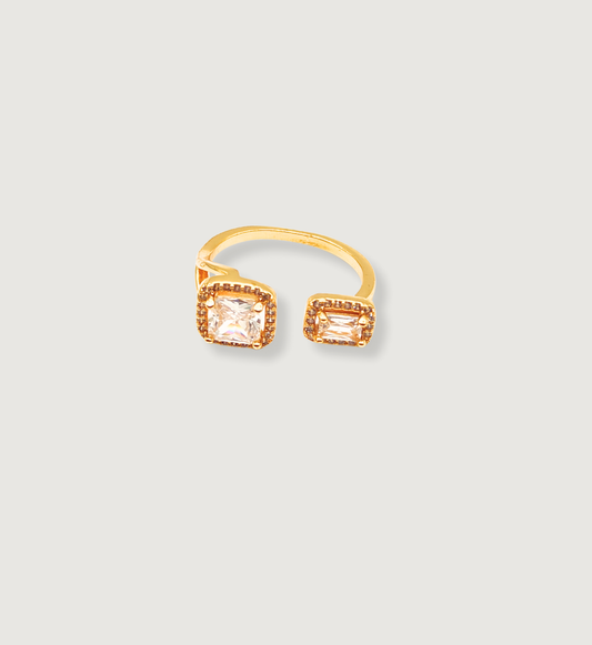 Gold Double Stone Adjustable Ring