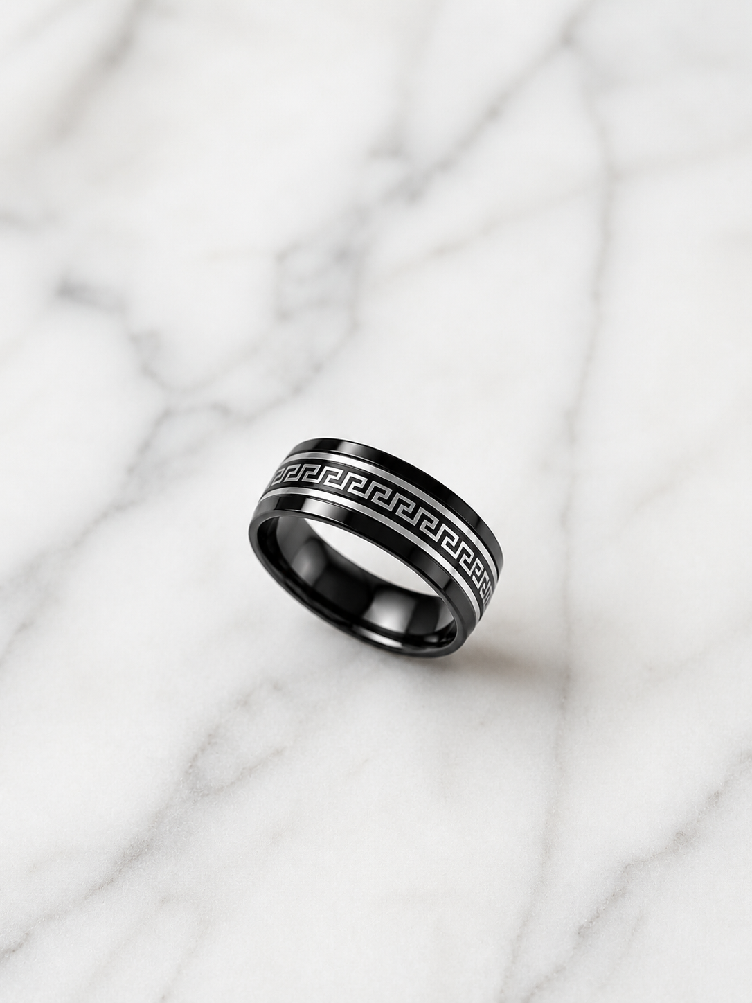 Black Pattern Statement Ring