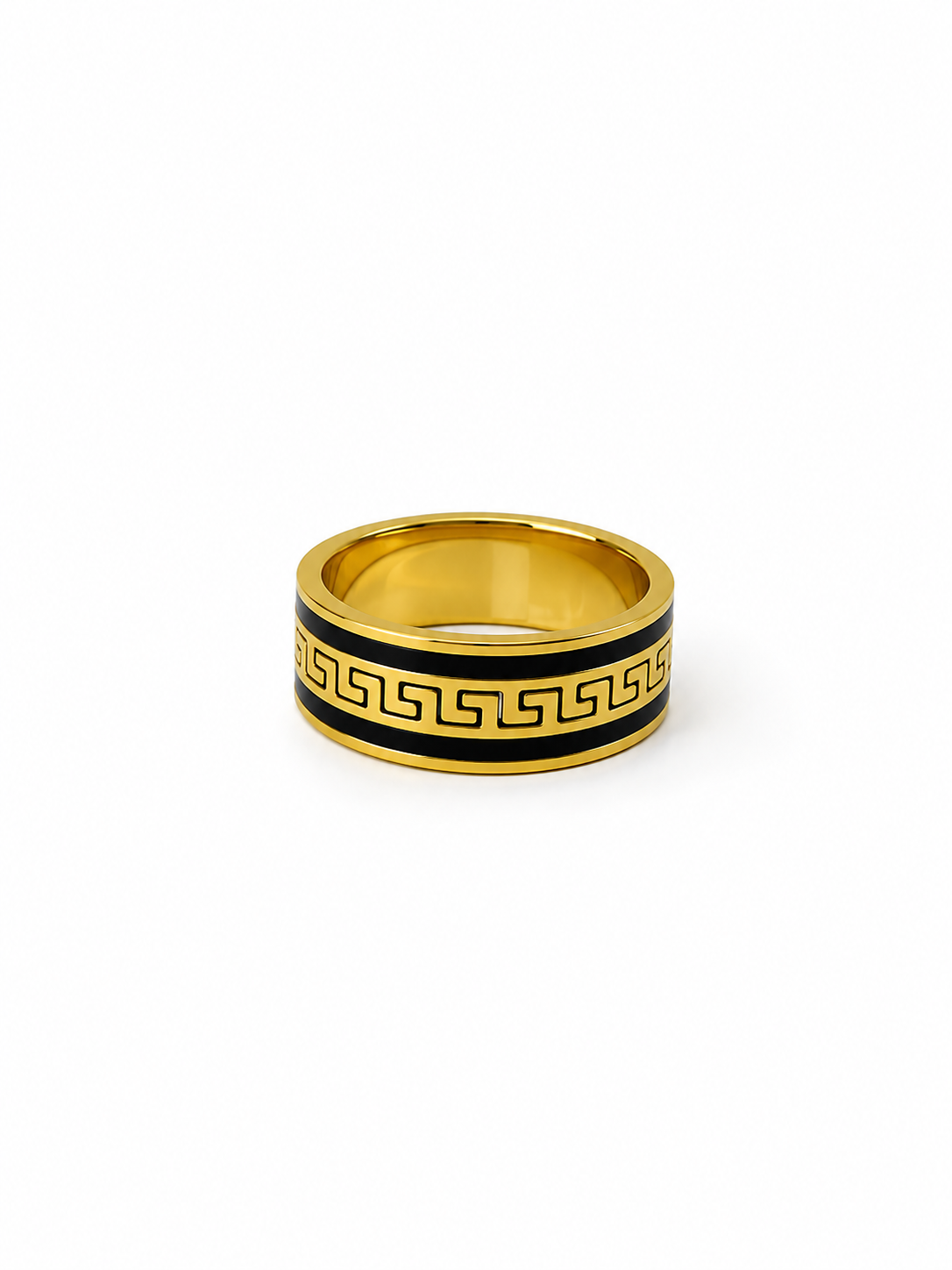 Gold & Black Greek Pattern Ring