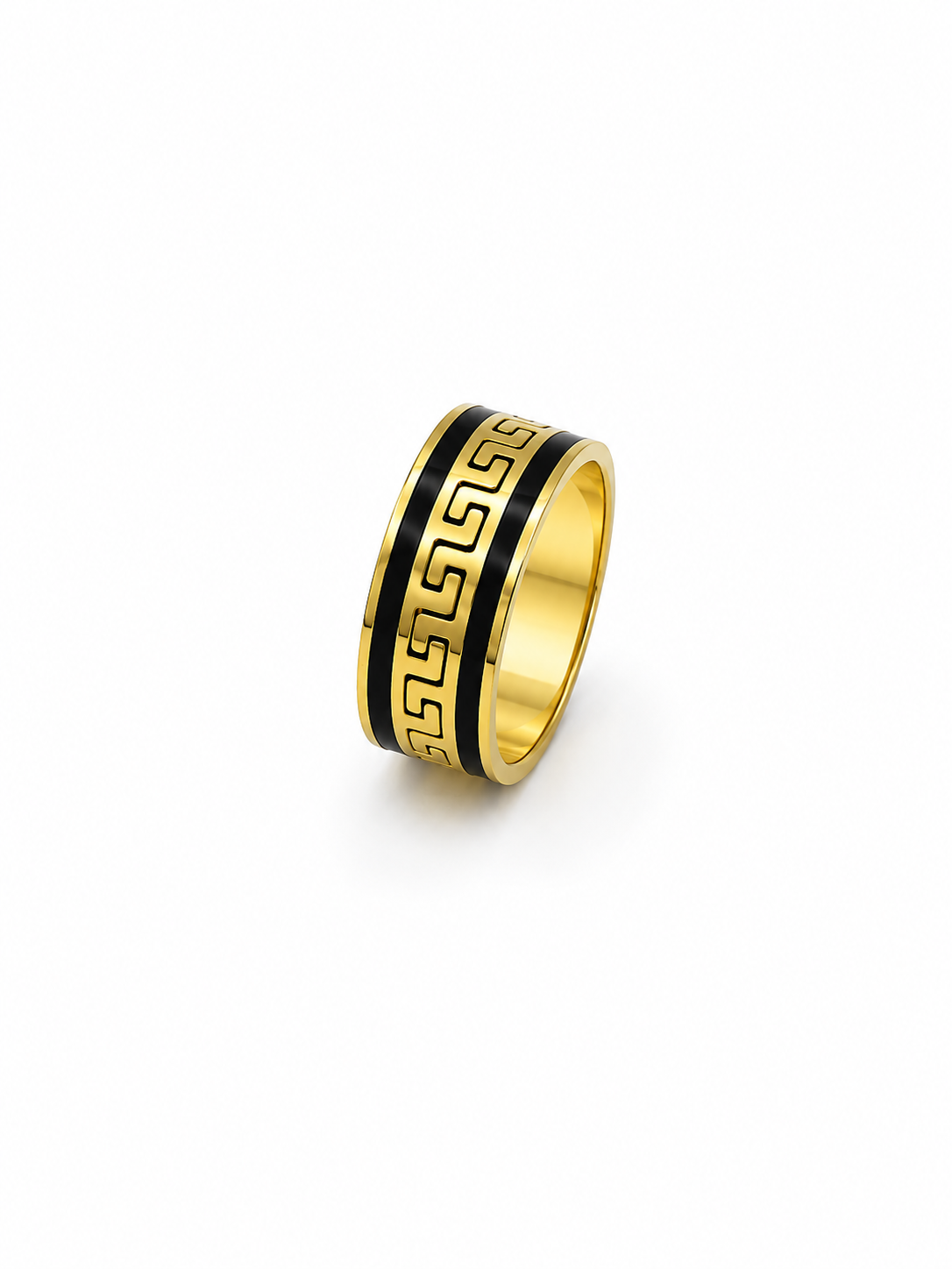 Gold & Black Greek Pattern Ring
