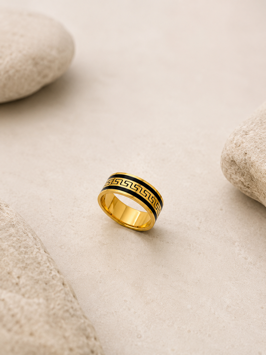 Gold & Black Greek Pattern Ring