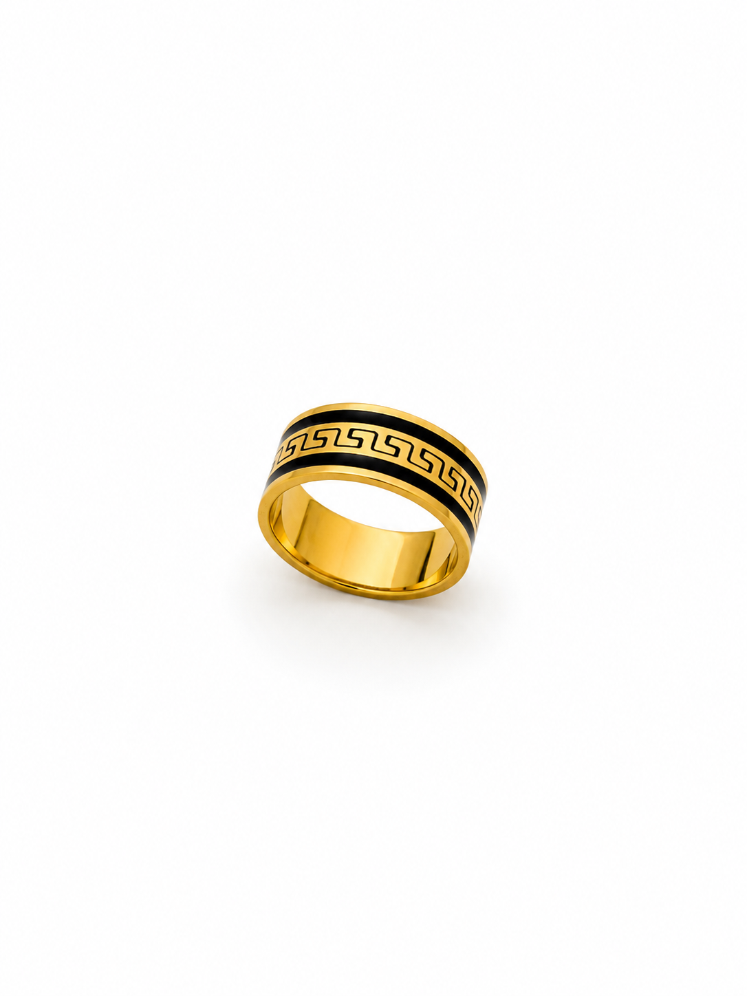 Gold & Black Greek Pattern Ring