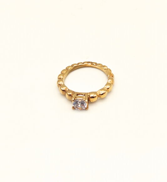 Gold Beaded Stone Ring