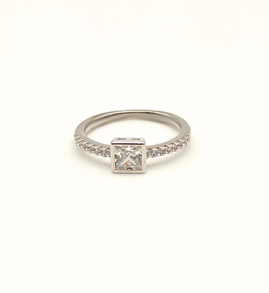 Silver Princess Cut Engagement Ring
