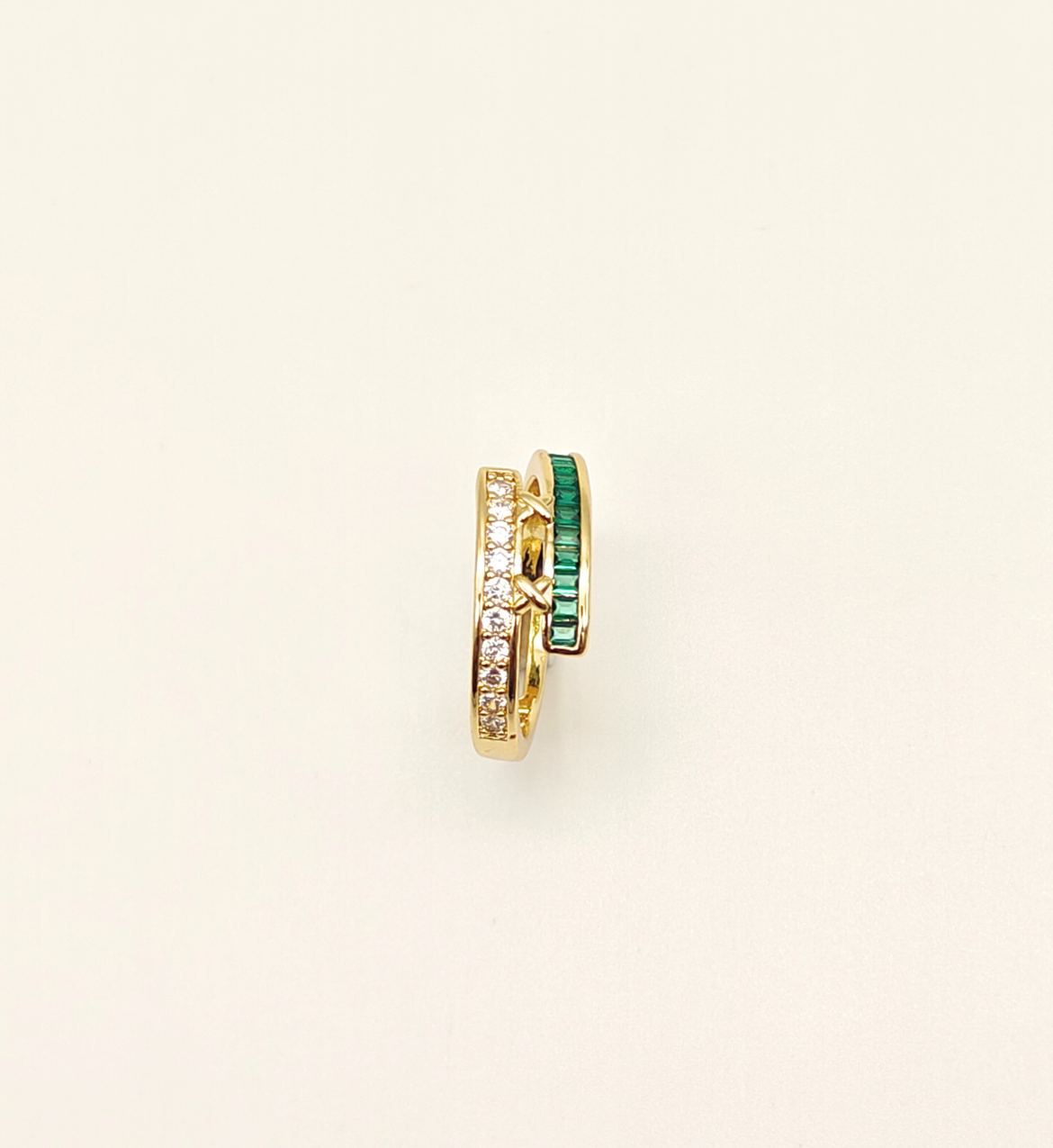 Gold Baguette and Round Stone Stackable Ring