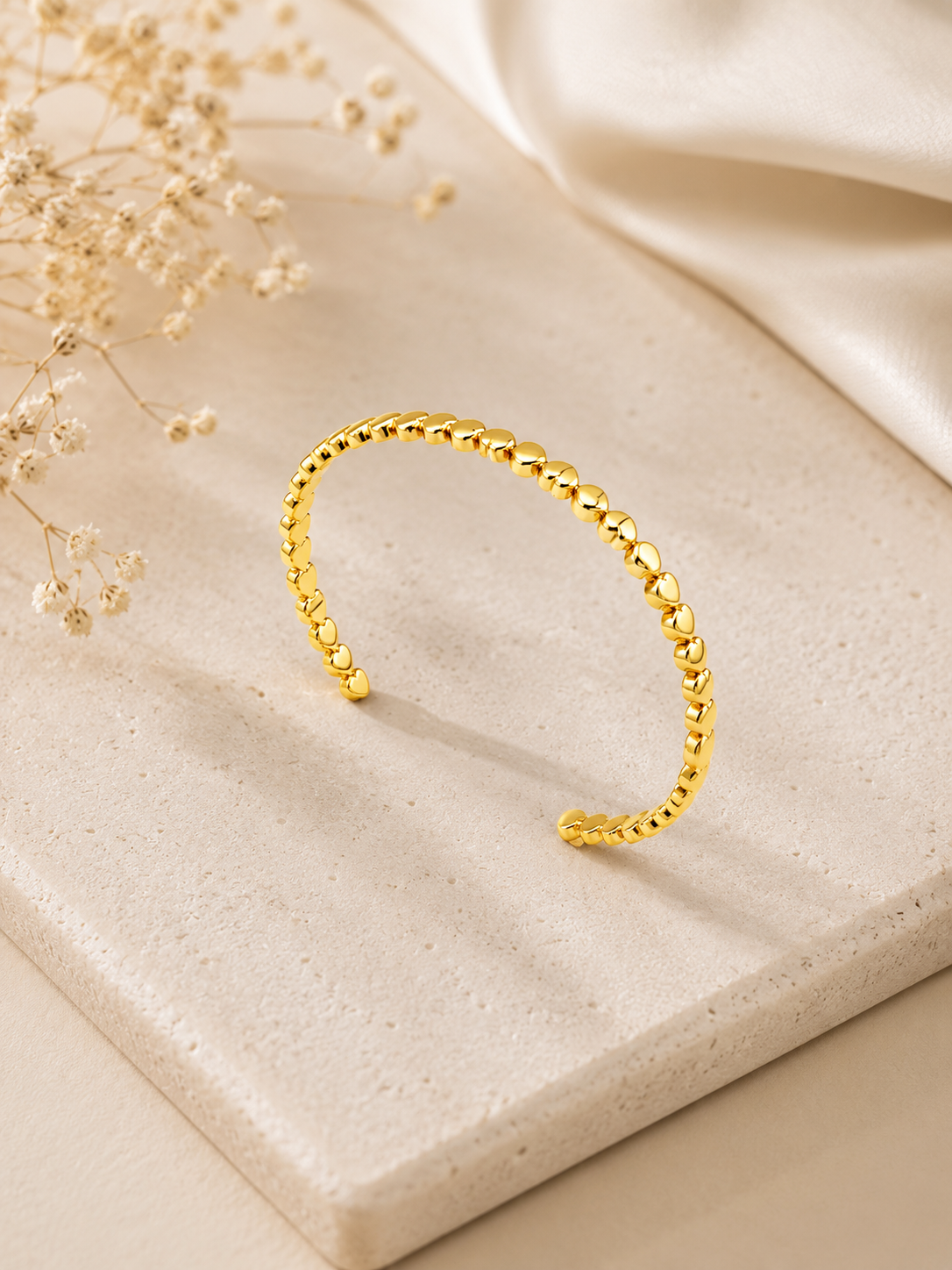 Golden Hearts Open Cuff Bracelet