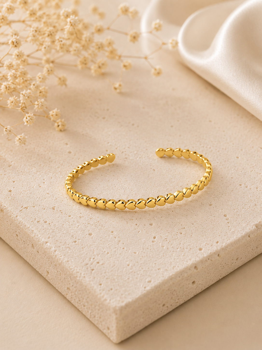 Golden Hearts Open Cuff Bracelet