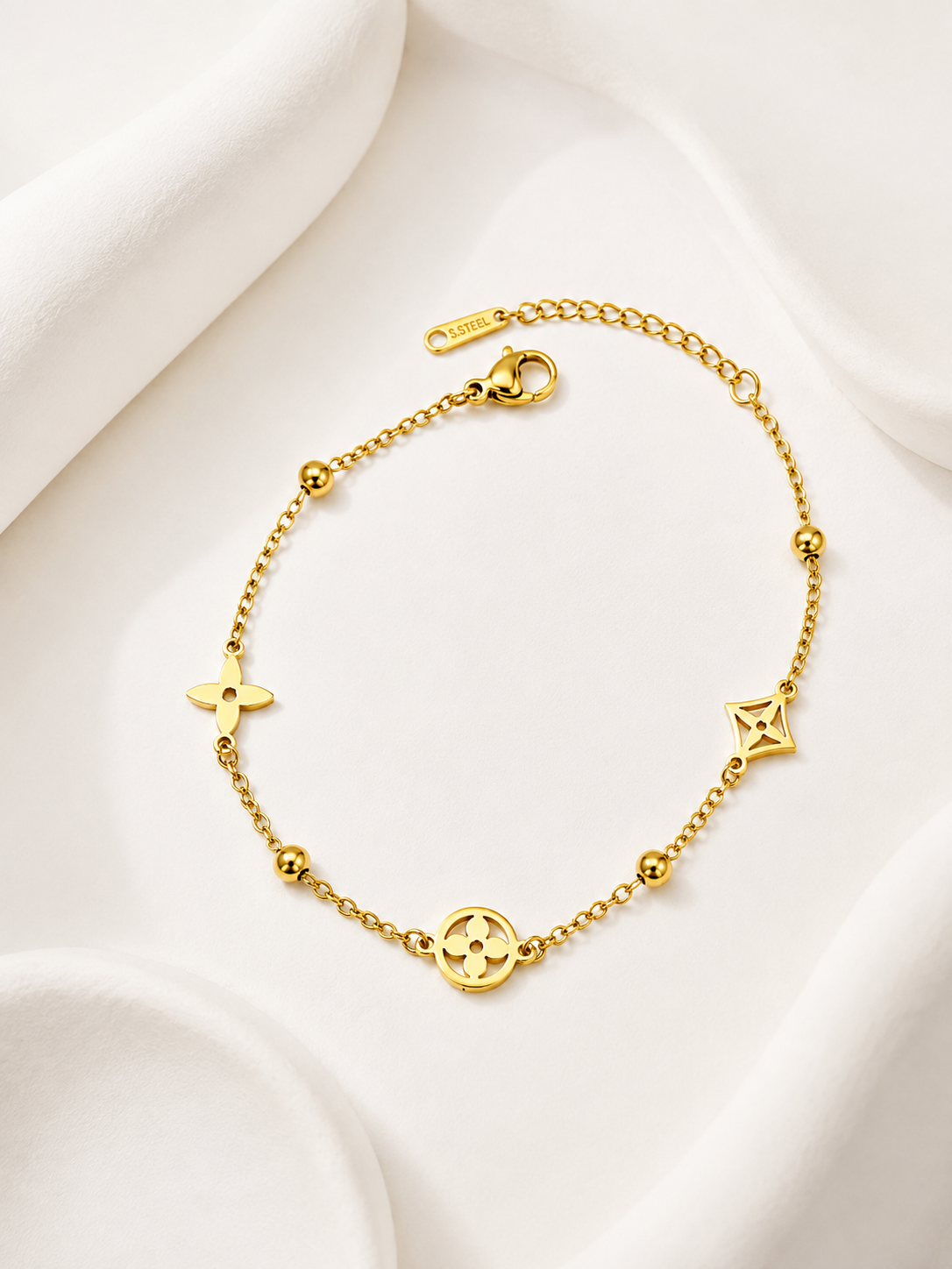 Clover & Geometric Charm Chain Bracelet