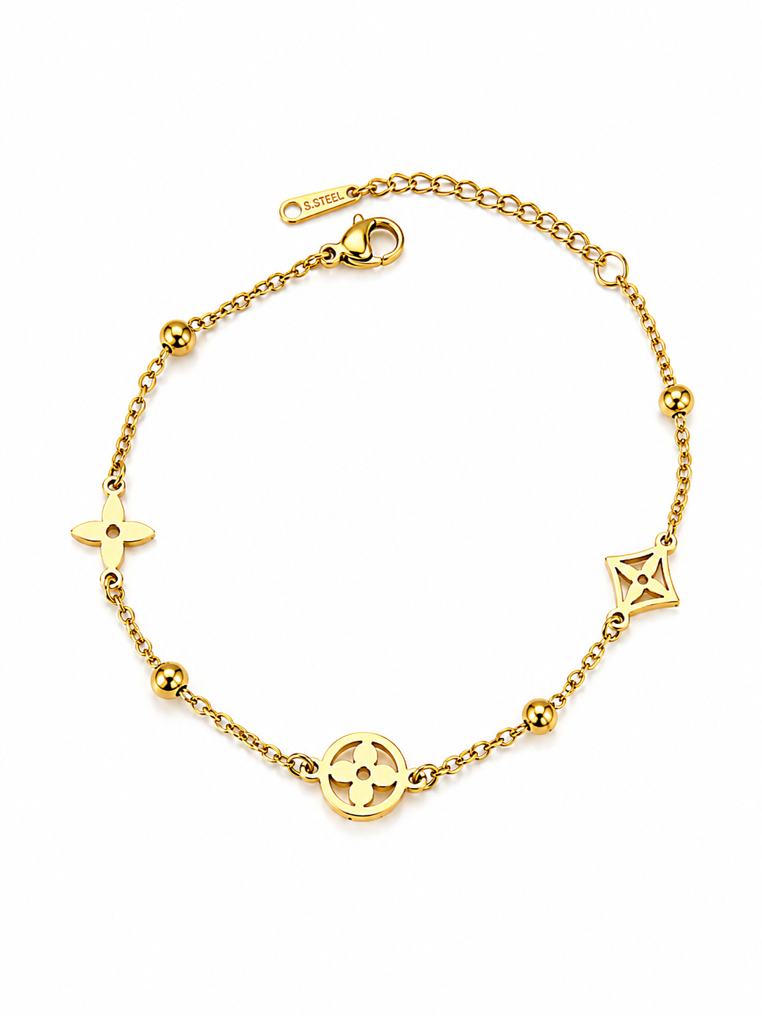 Clover & Geometric Charm Chain Bracelet
