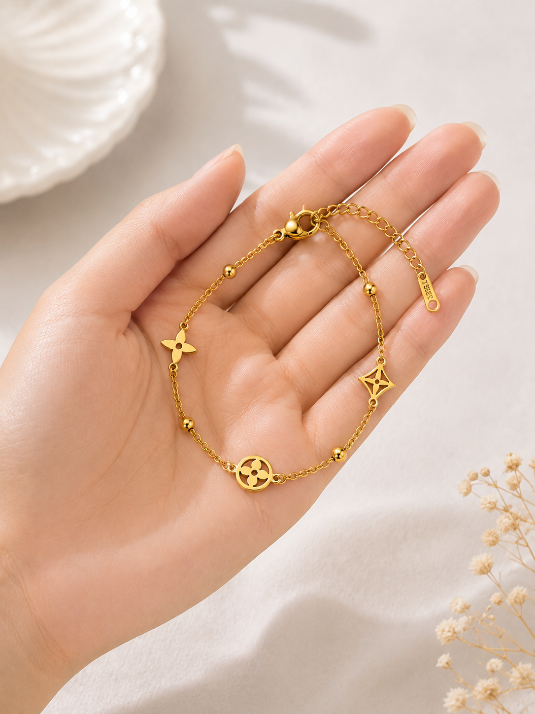 Clover & Geometric Charm Chain Bracelet