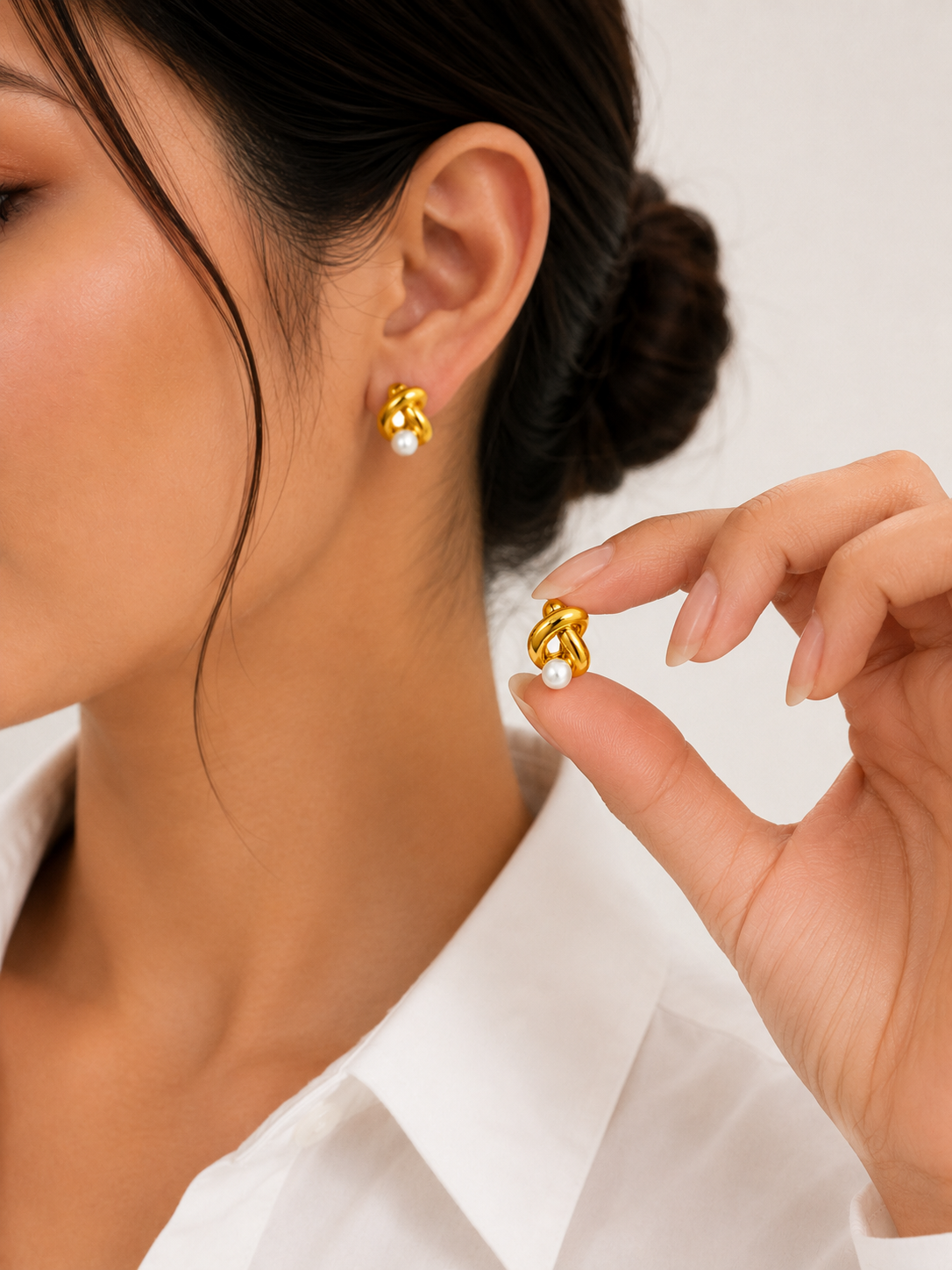 Pearl Knot Stud Earrings