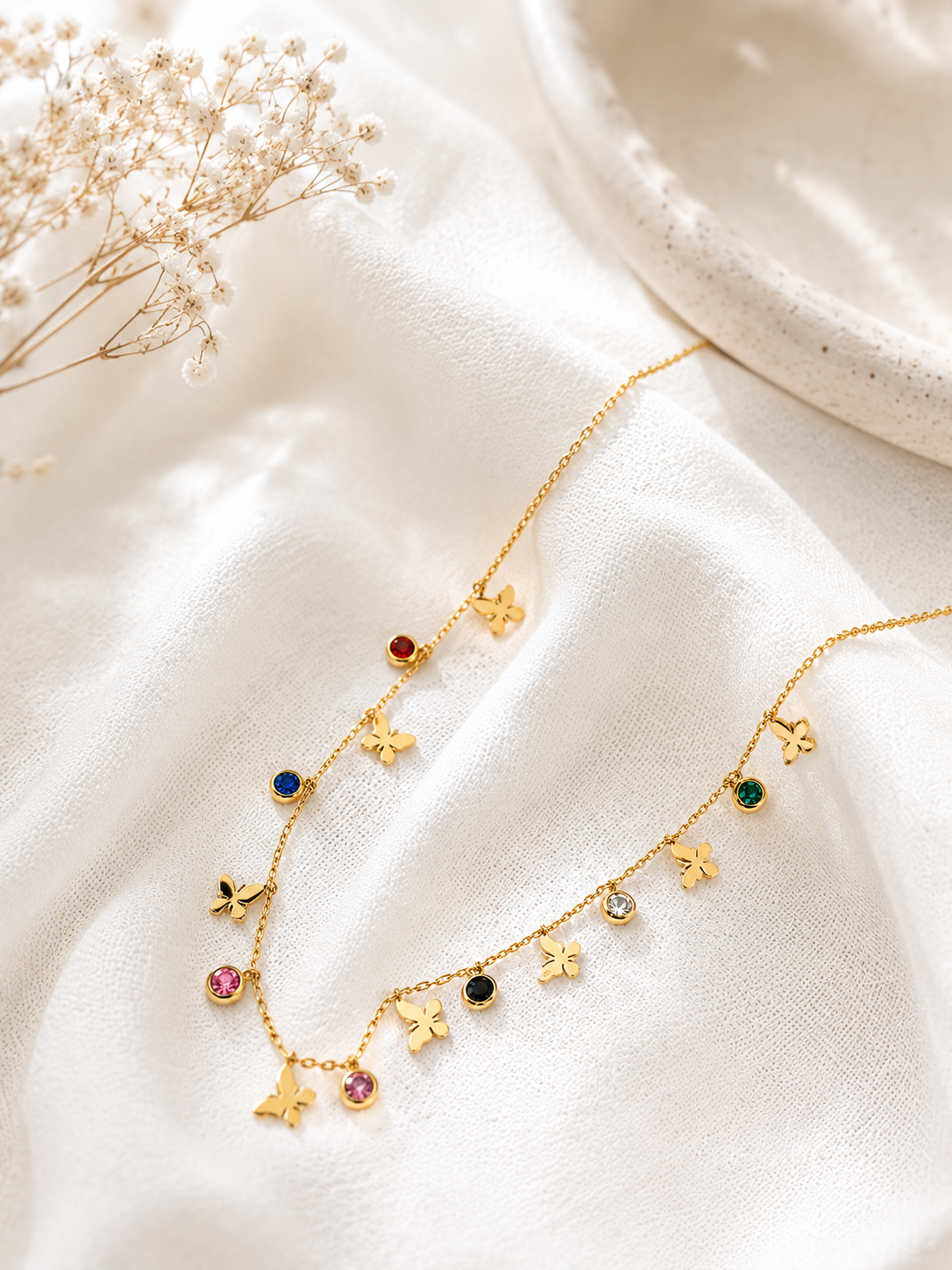 Butterfly & Multicolor Charm Necklace