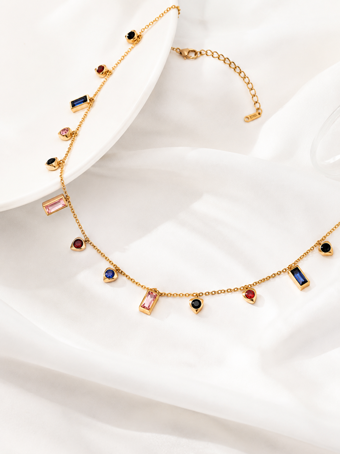 Geometric Gem Charm Necklace