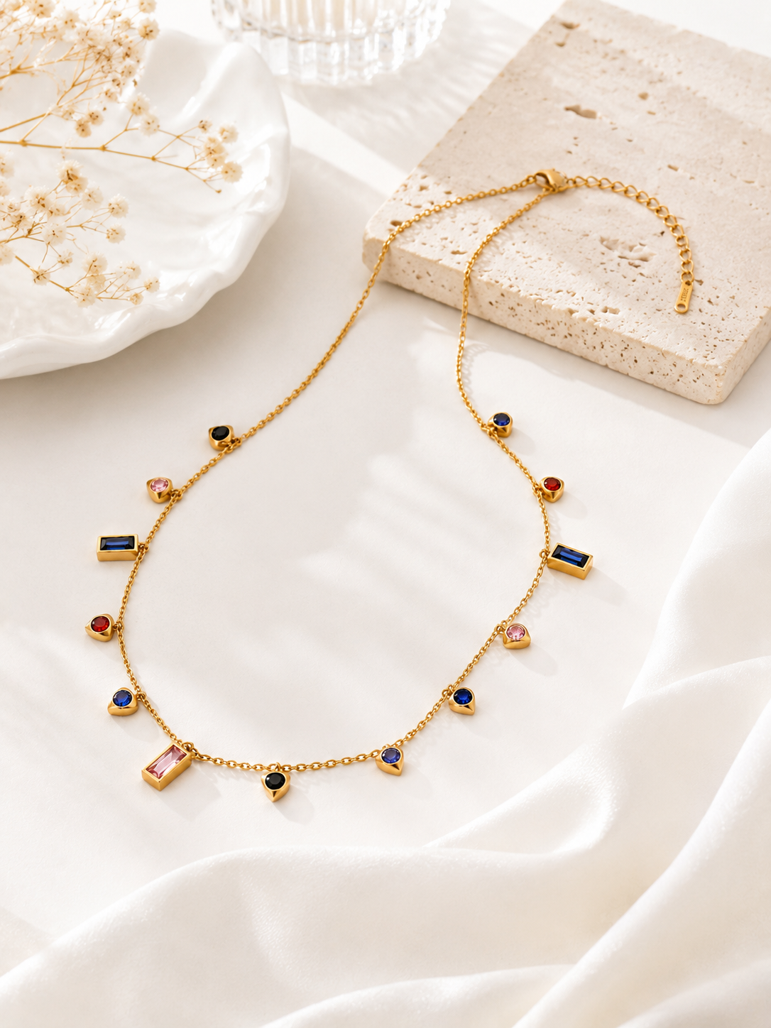 Geometric Gem Charm Necklace