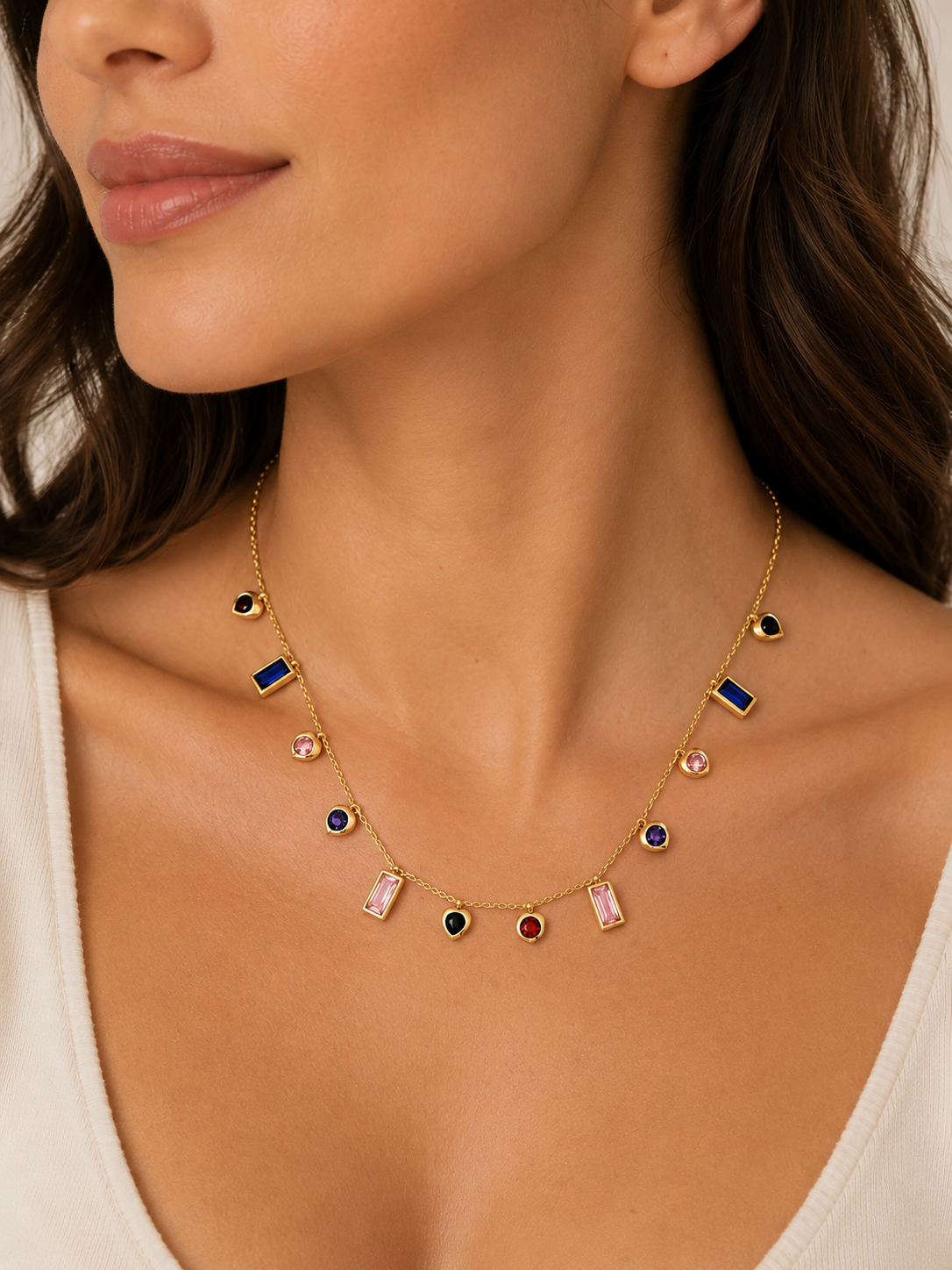Geometric Gem Charm Necklace