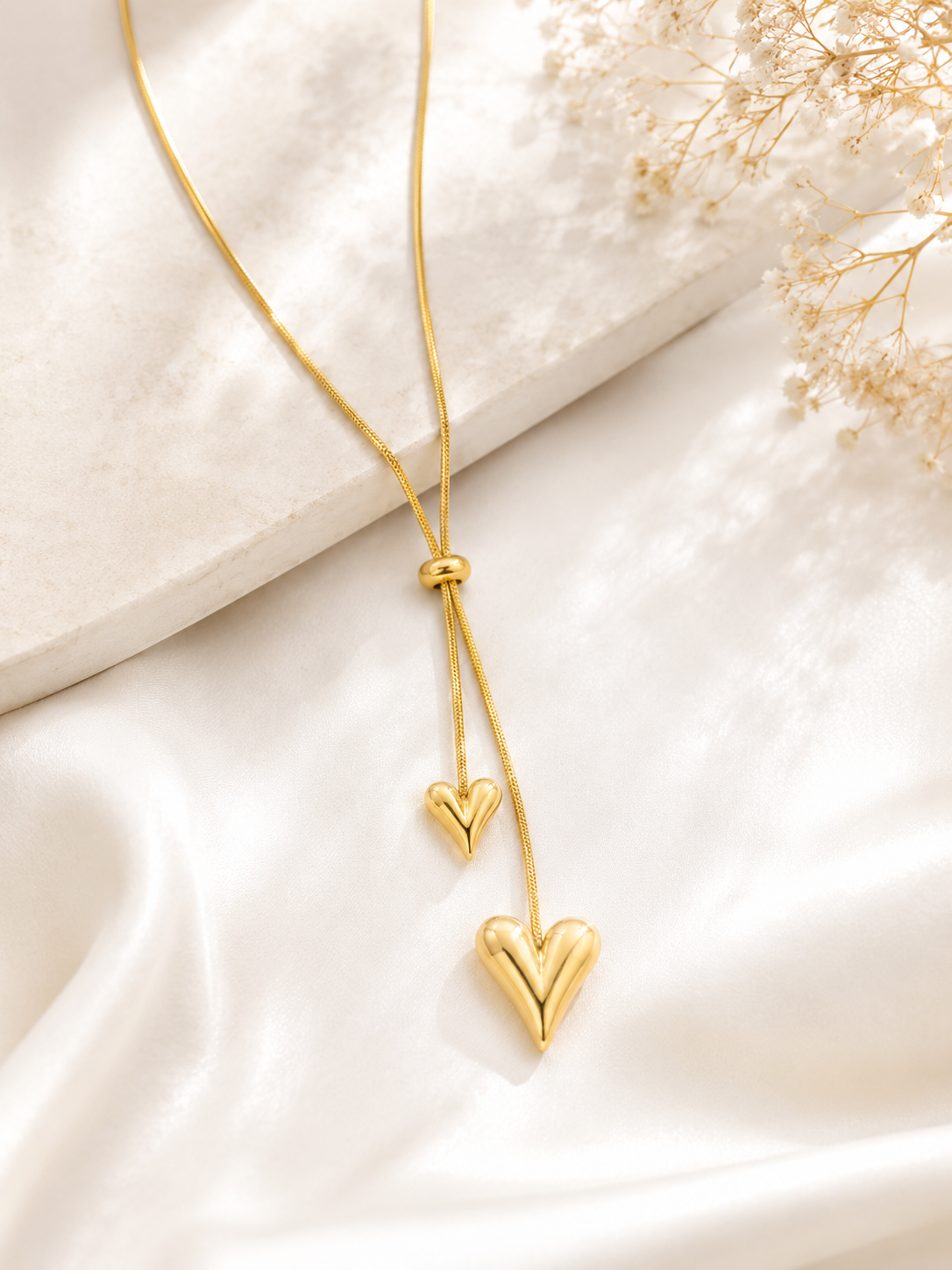 Golden Heart Lariat Necklace
