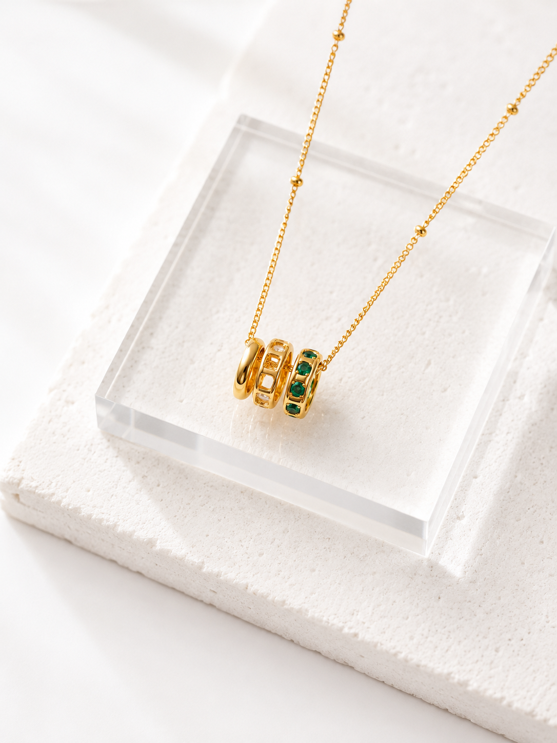 Emerald Triple Charm Necklace