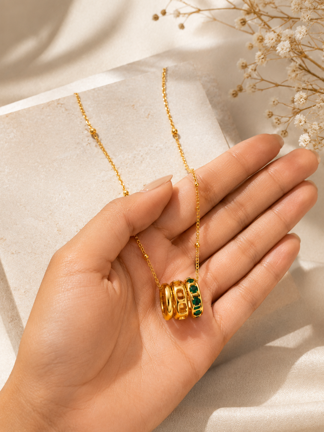 Emerald Triple Charm Necklace