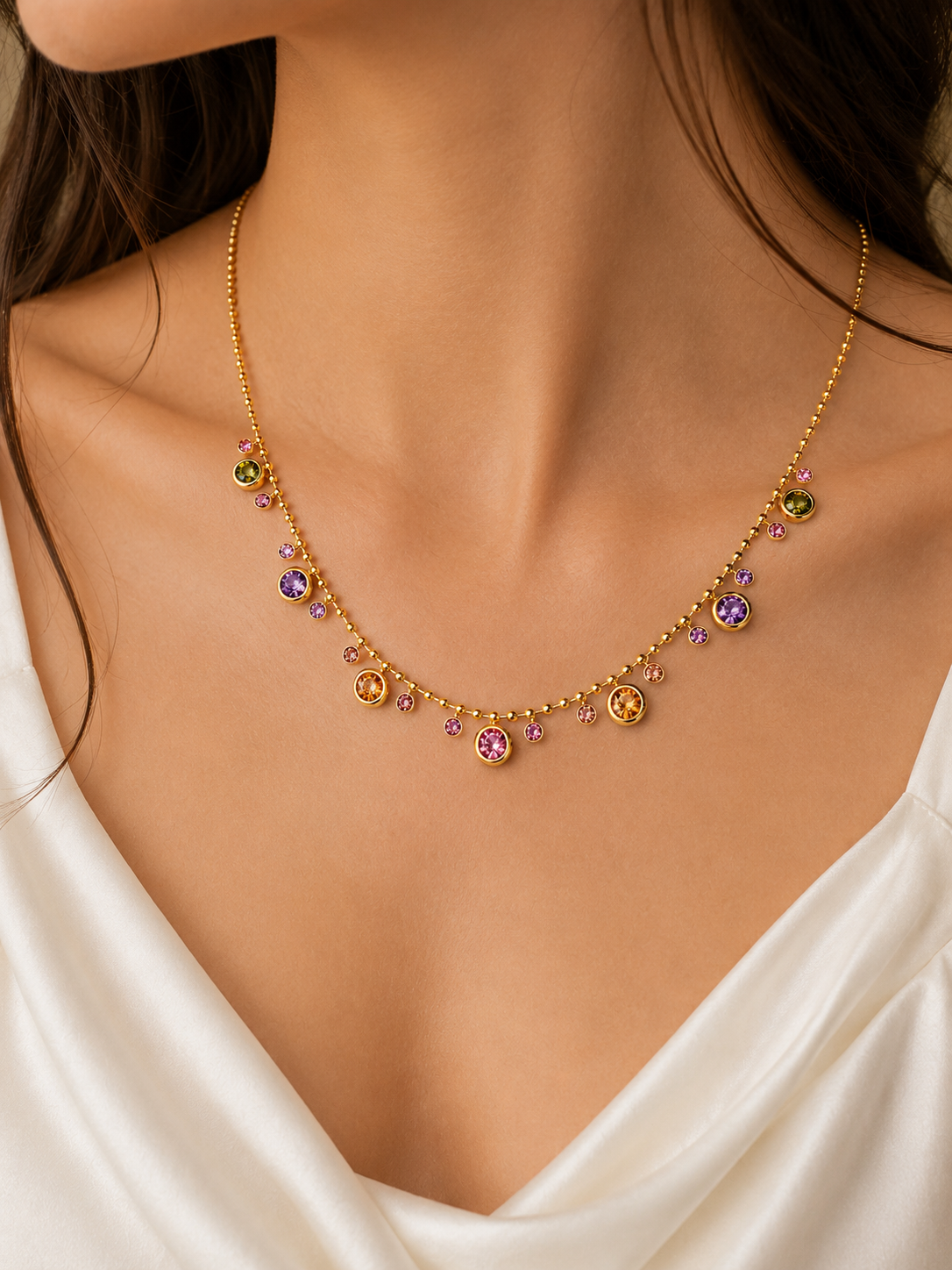 Multicolor Crystal Drop Necklace