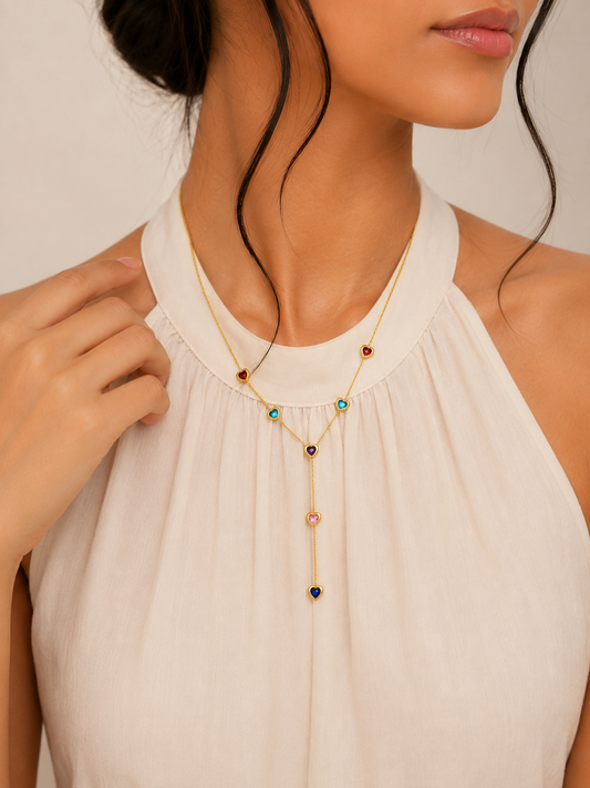 Rainbow Heart Lariat Necklace