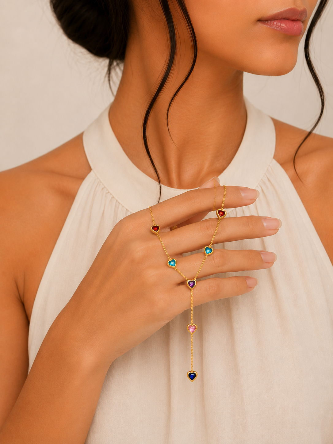 Rainbow Heart Lariat Necklace