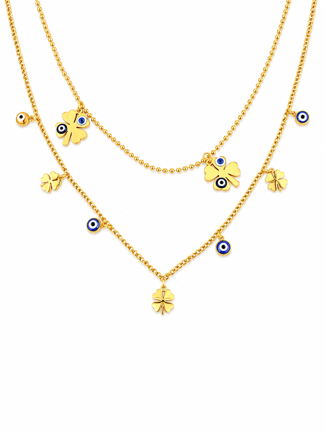 Lucky Clover & Evil Eye Layered Necklace