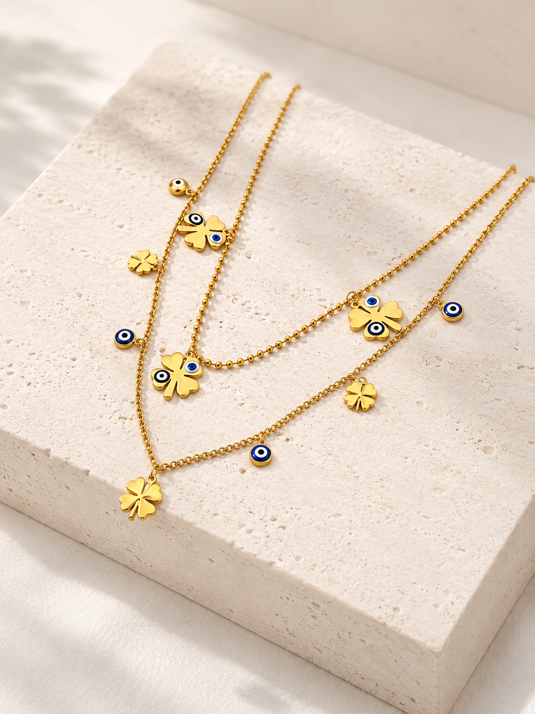 Lucky Clover & Evil Eye Layered Necklace