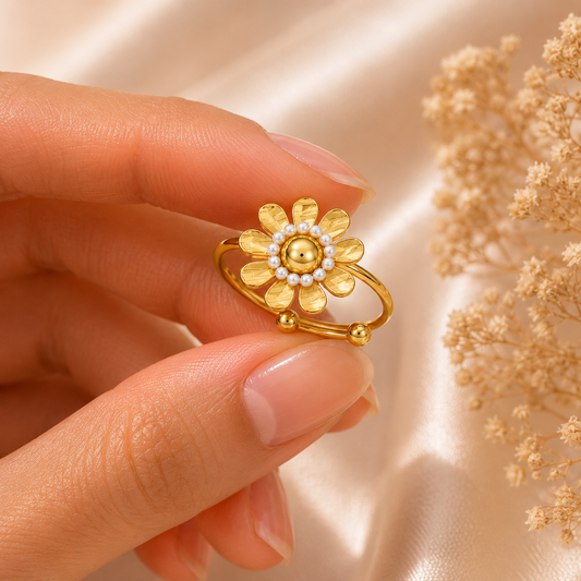 Floral Pearl Accent Ring